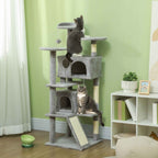 Large grey cat tree with two cats in a living room