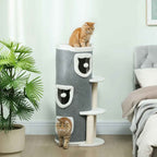 Two cats on different levels of scratching barrel