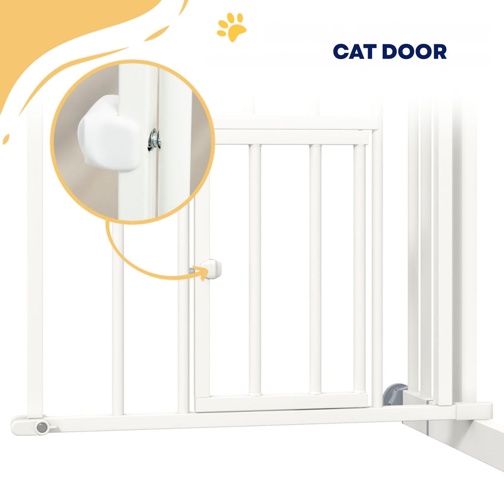 White cat door on dog barrier