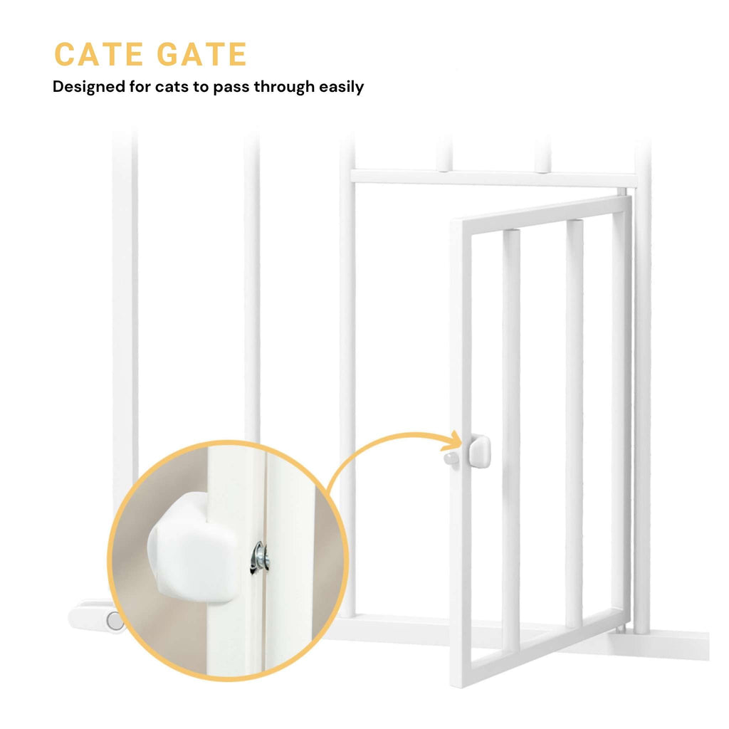 White cat gate within tall pet gate
