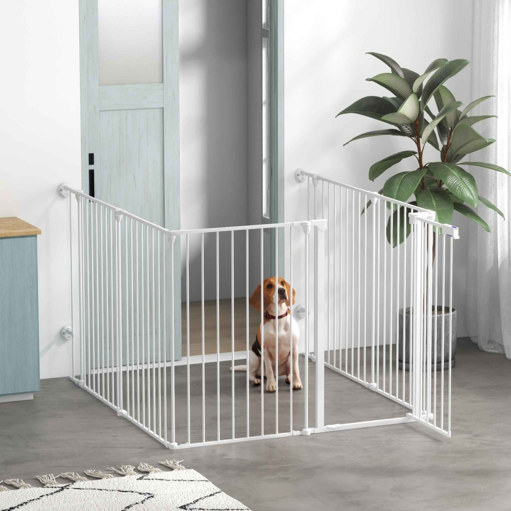 White dog pen in hallway