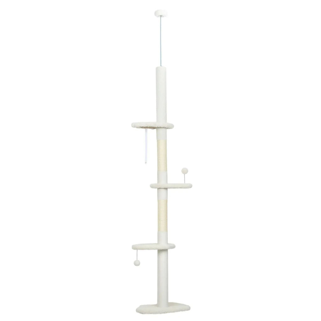White fabric floor to ceiling cat tree