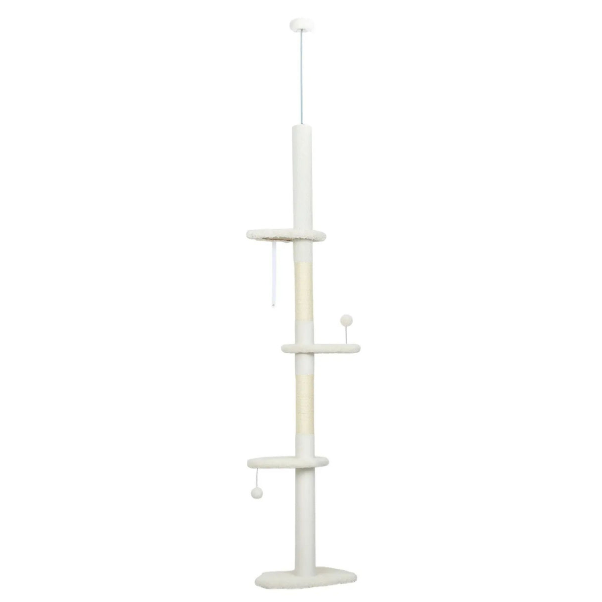 White fabric floor to ceiling cat tree