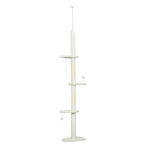 White fabric floor to ceiling cat tree
