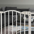 White metal dog gate in living room
