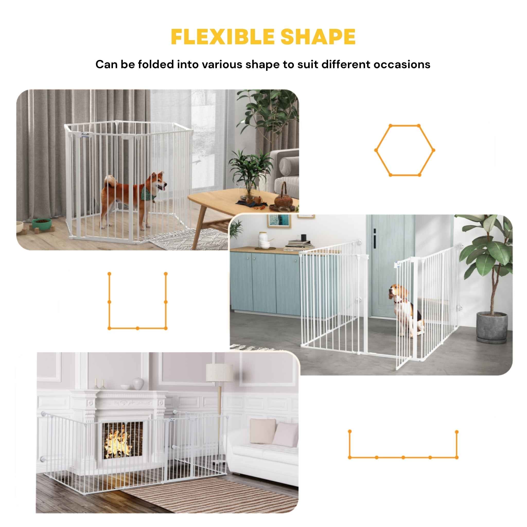 White metal dog pen in different shapes