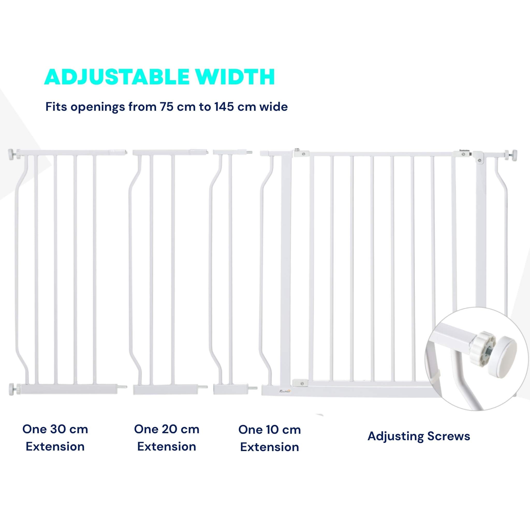 White pet gate adjustable width combinations
