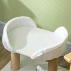 White plush fabric cat tree platform