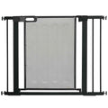 Wide adjustable black metal pet gate with mesh door