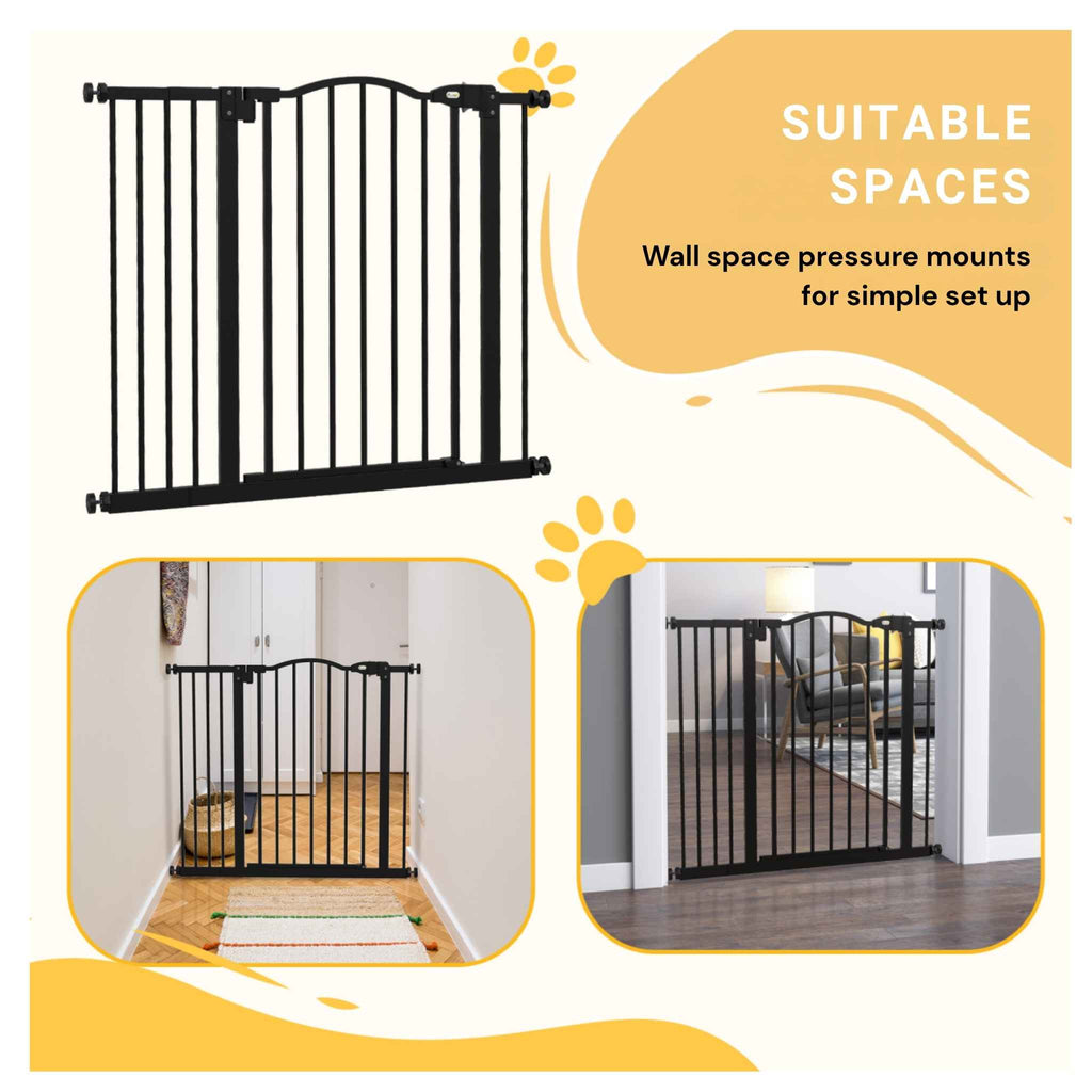 Wide black pet gate suitable spaces