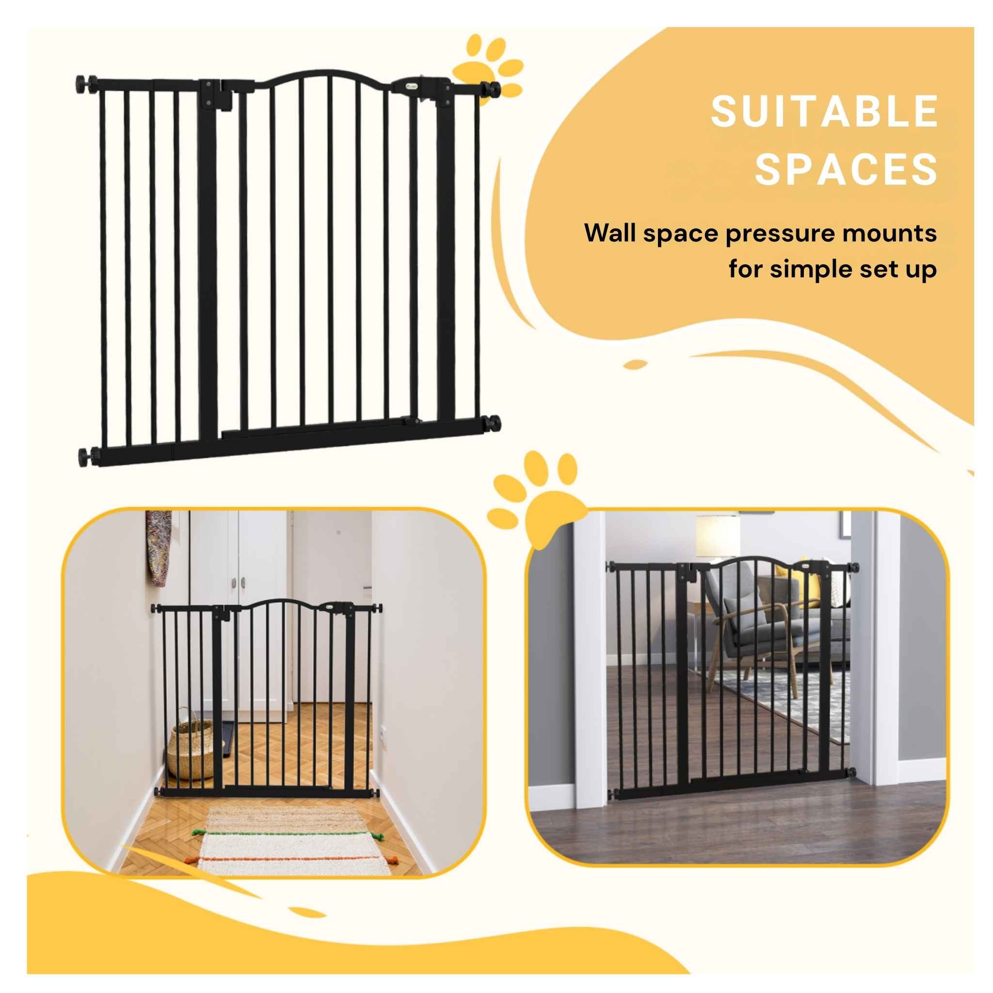 Wide black pet gate suitable spaces