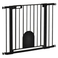 Wide black pet gate with cat door