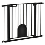 Wide black pet gate with cat door