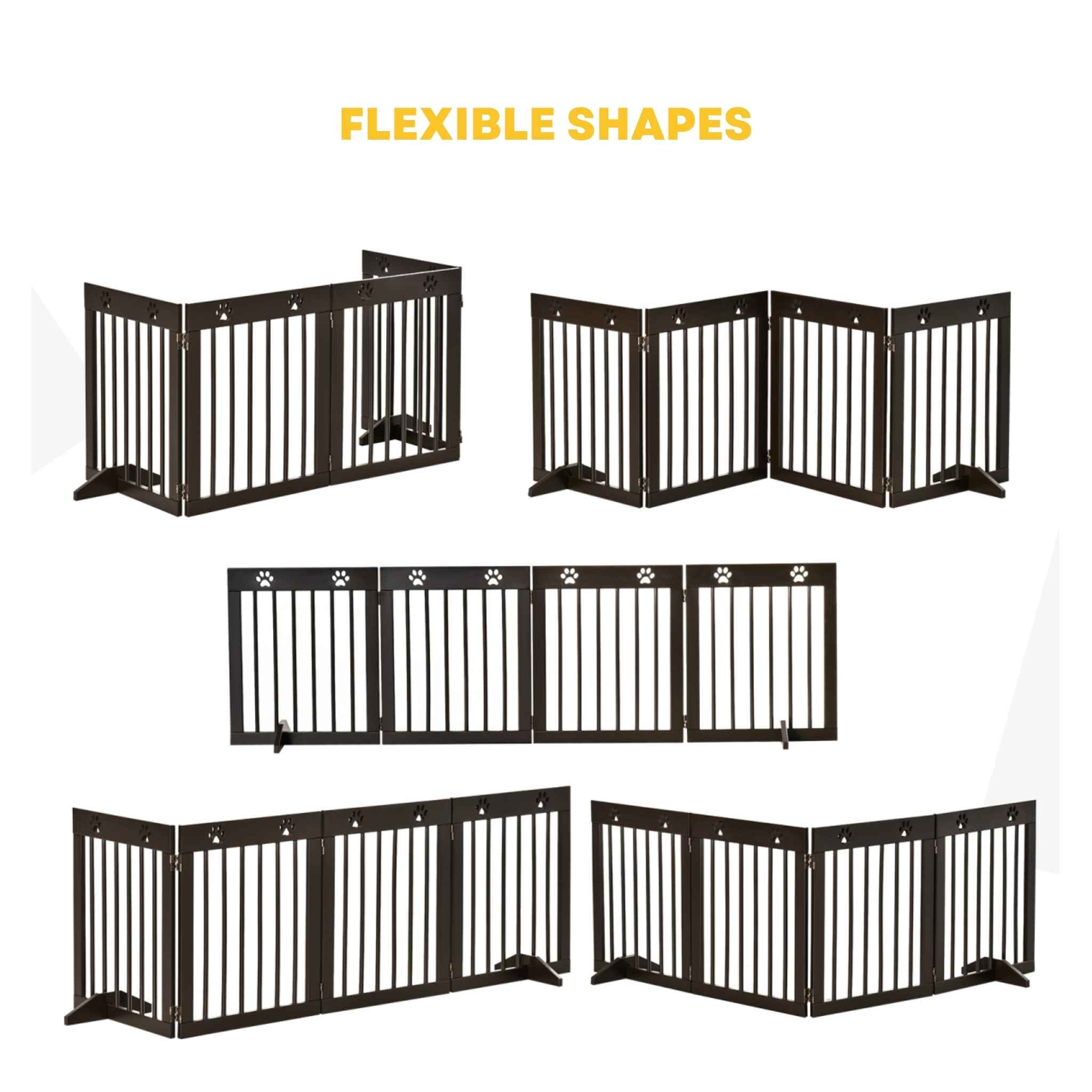 Wide black wooden dog gate in various shapes