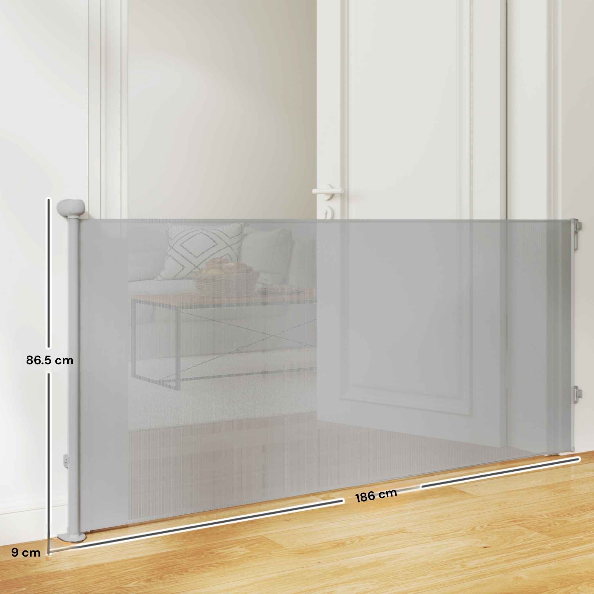 Wide mesh pet gate for stairs grey 180cm x 86cm dimensions