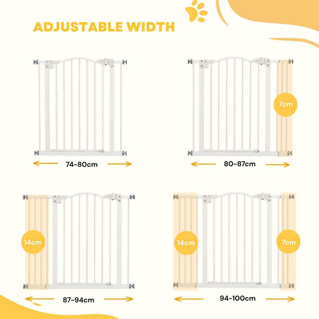 Wide metal dog gate adjusting to different widths