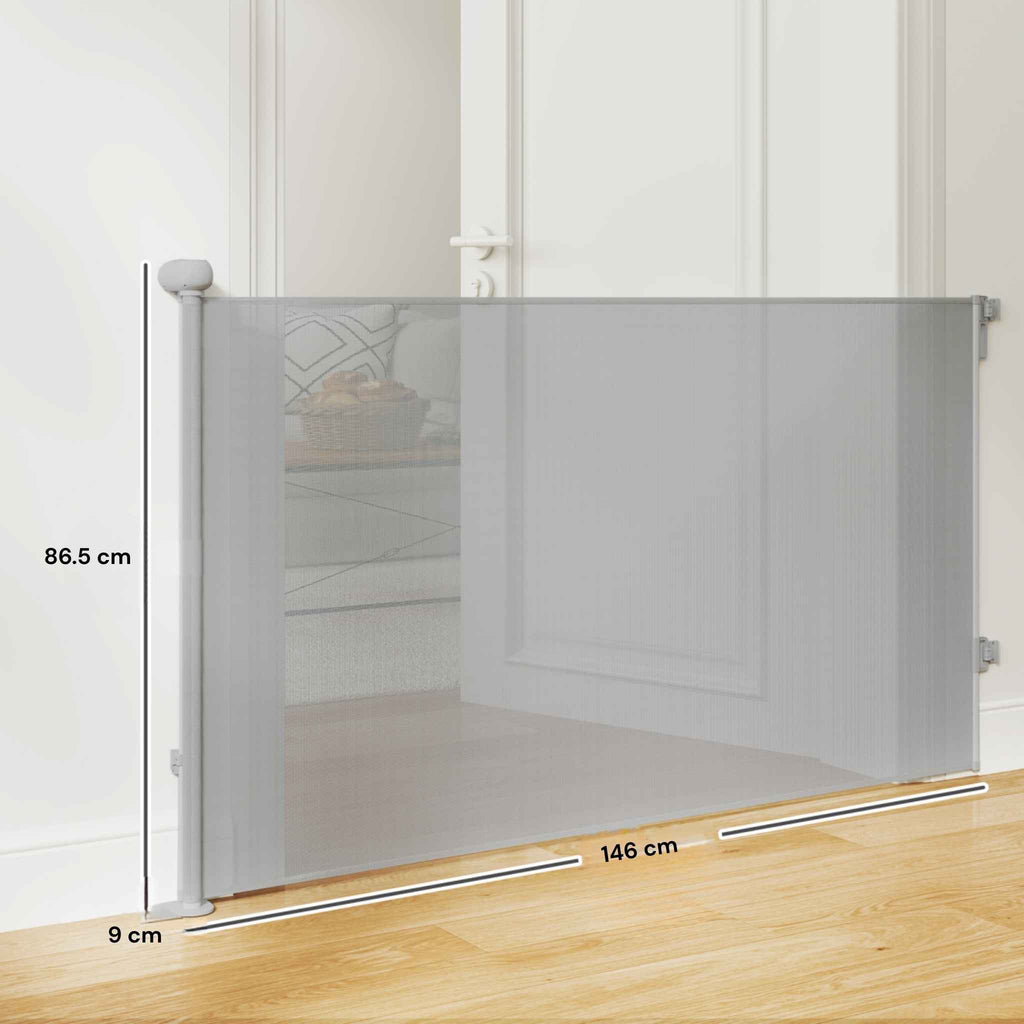 Wide pet gate for stairs grey 146cm x 86cm dimensions