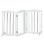 Wide white freestanding wooden pet gate
