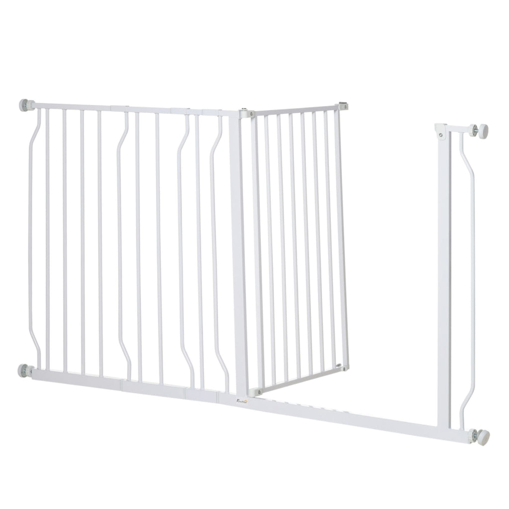 Wide white pet barrier in open position