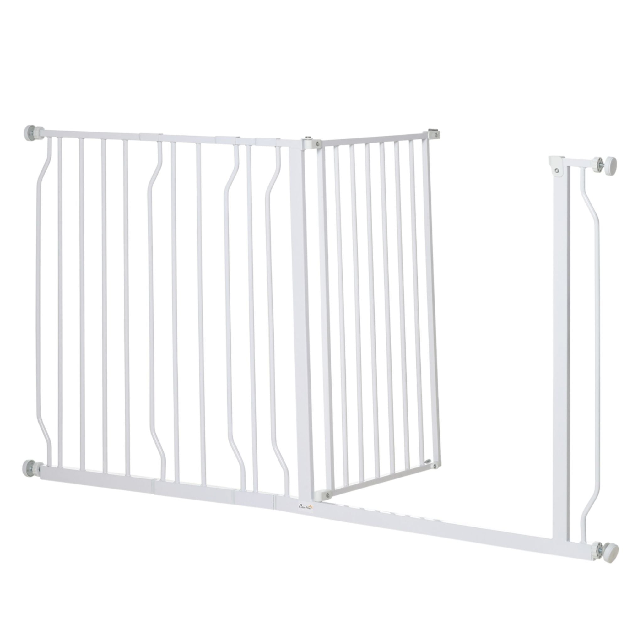 Wide white pet barrier in open position