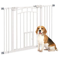 Wide white pet barrier with cat door