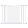 Wide white pet gate with metal mesh door