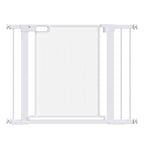 Wide white pet gate with metal mesh door