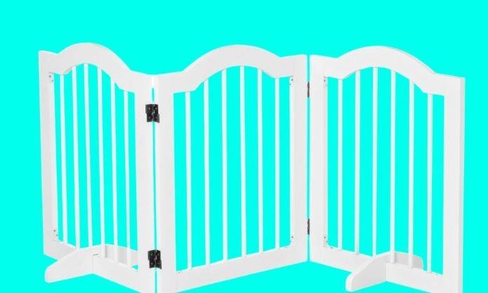 Wooden white freestanding pet gate
